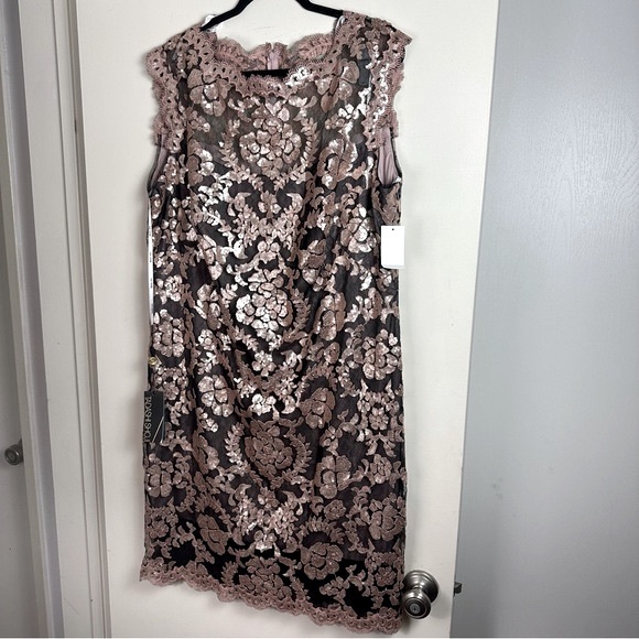 Tadashi Shoji Dir Black Metallic Embroidery Sequin Sheer Illusion Dress NWT 20Q - Picture 6 of 16